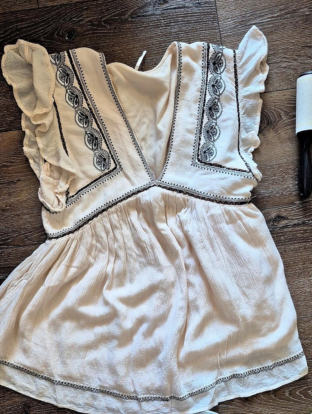 Free People Embroidered Tunic White & Black Medium